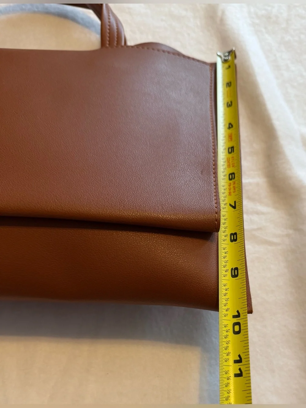 Minimalist Cognac Faux Leather Laptop Sleeve Tote. Portfolio Case 13”